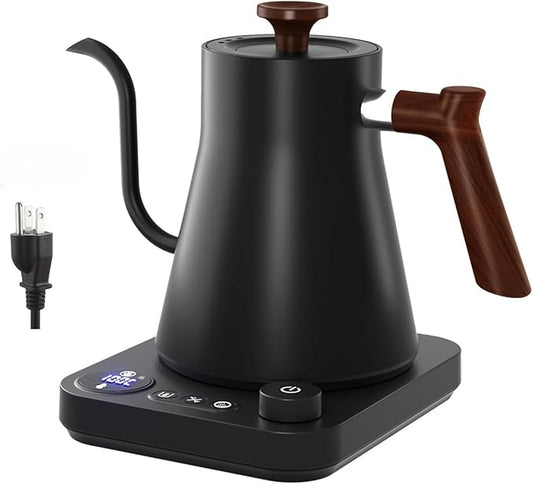 Gooseneck electric kettle,Auto Boil Detection, with Variable Temperature Control, Stainless Steel Inner, Ultra-Quiet 304 Stainless Steel,1200W Quick Heating, for Coffee, Tea & Milk, 0.9L(Black)