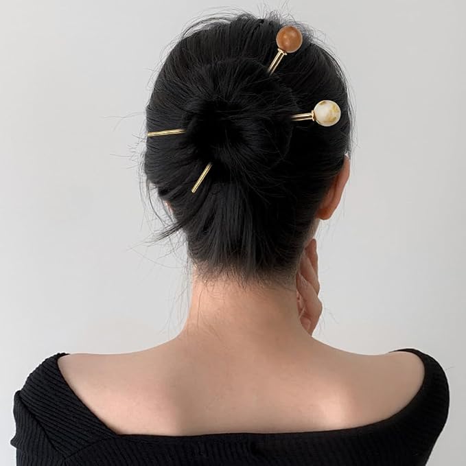 6Pcs Hair Sticks for Buns Elegant French Hair Pins for Women, Alloy Hair Forks for Curly, Straight, Wavy & Fine Hair