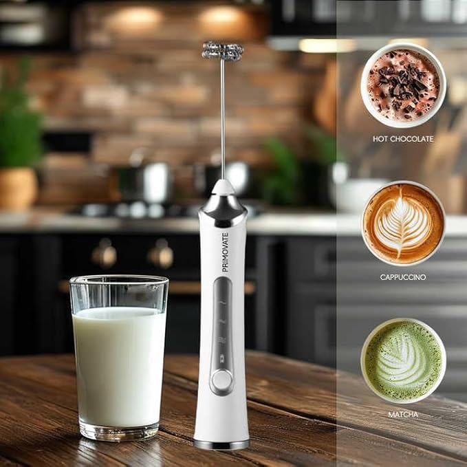 Rechargable Milk Frother, Handheld Drink Mixer with Whisk Attachment, 2025 upgraded, powerfull 3 speed motor, Type C charging with charge light, with extra egg mix head (Black without Stand)