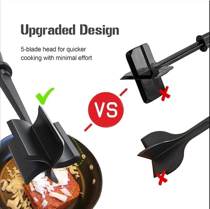2-Pack Meat Chopper and Masher - Ground Beef Masher Tool for Cooking, Hamburger, Taco, Egg, Potato - Non-Stick Pan Safe Kitchen Utensil (Black,red)