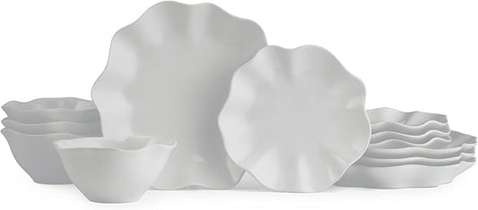 Portmeirion Sophie Conran Floret 12 Piece Dinnerware Set | Service for 4 | Elegant Dinnerware Serving Plates | Appetizer, Buffet, Dinner, and Lunch Plates | Dishwasher Safe – Dove Gray
