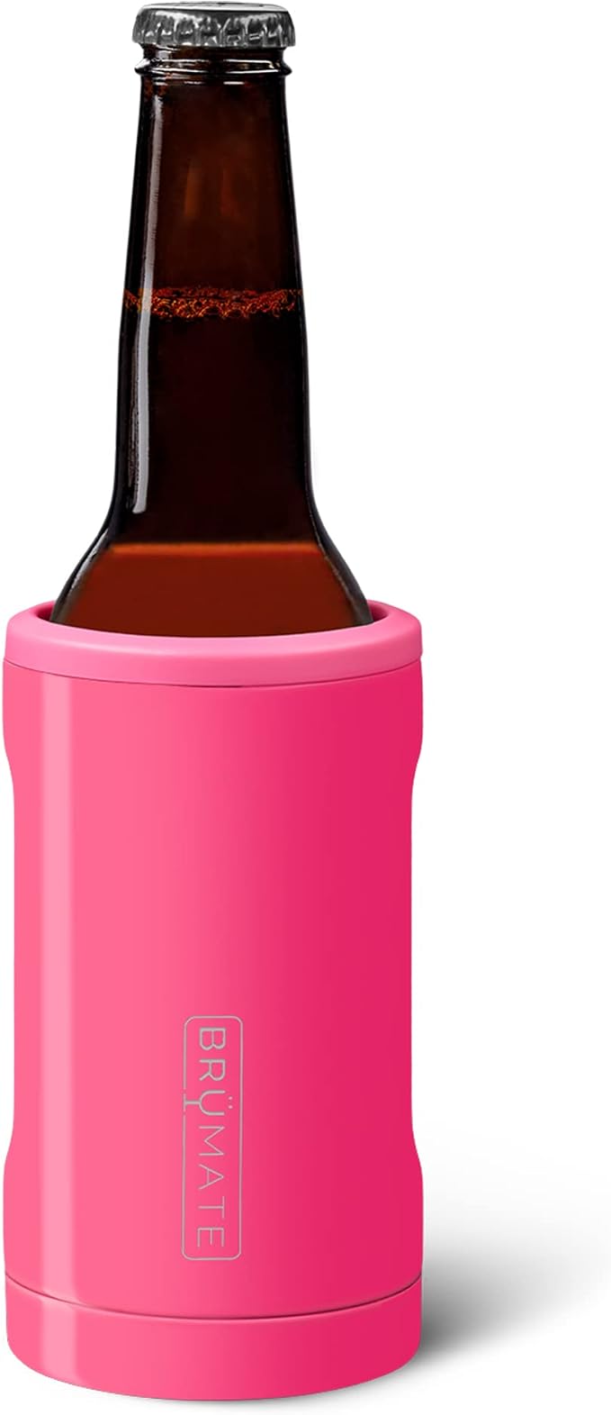 BrüMate Hopsulator Bott'l Insulated Bottle Cooler for Standard 12oz Glass Bottles | Glass Bottle Insulated Stainless Steel Drink Holder for Beer and Soda (Neon Pink)