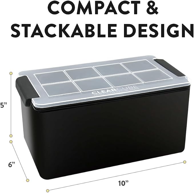Clearcube Crystal Clear Ice Cube Maker - 6 Piece Directional Freezing System - Makes 8 Jumbo 2 Inch Crystal Clear Ice Cubes - No Odor Lid No Freezer Burn - Perfect for Whiskey Cocktails and More