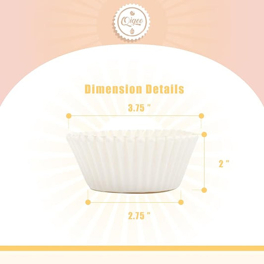 qiqee 300 Count Jumbo Cupcake Liners White Muffin Liners Food Grade Baking Cups Paper No Smells（Large Size）