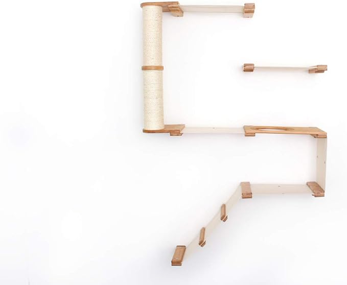 CatastrophiCreations Deluxe Cat Fort Wall Mounted Lounge Climb and Play Furniture Cat Tree Shelves DLF11ENCH English Chestnut Bamboo/Charcoal Gray Canvas