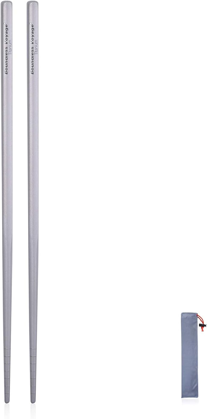iBasingo Titanium Chopsticks Square Ultralight (15g) Skidproof Chinese Chopsticks for Camping, Travel & Home Use, Reusable Metal Utensil Durable Outdoor Cutlery (1 Pair Ti1001T)