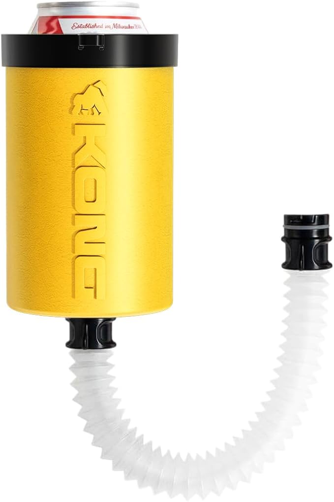 The Kong 2.0 - A Portable Can or Bottle Cooler/Cup With A Detachable, Expandable, Hose To Funnel Your Drink (Yellow)
