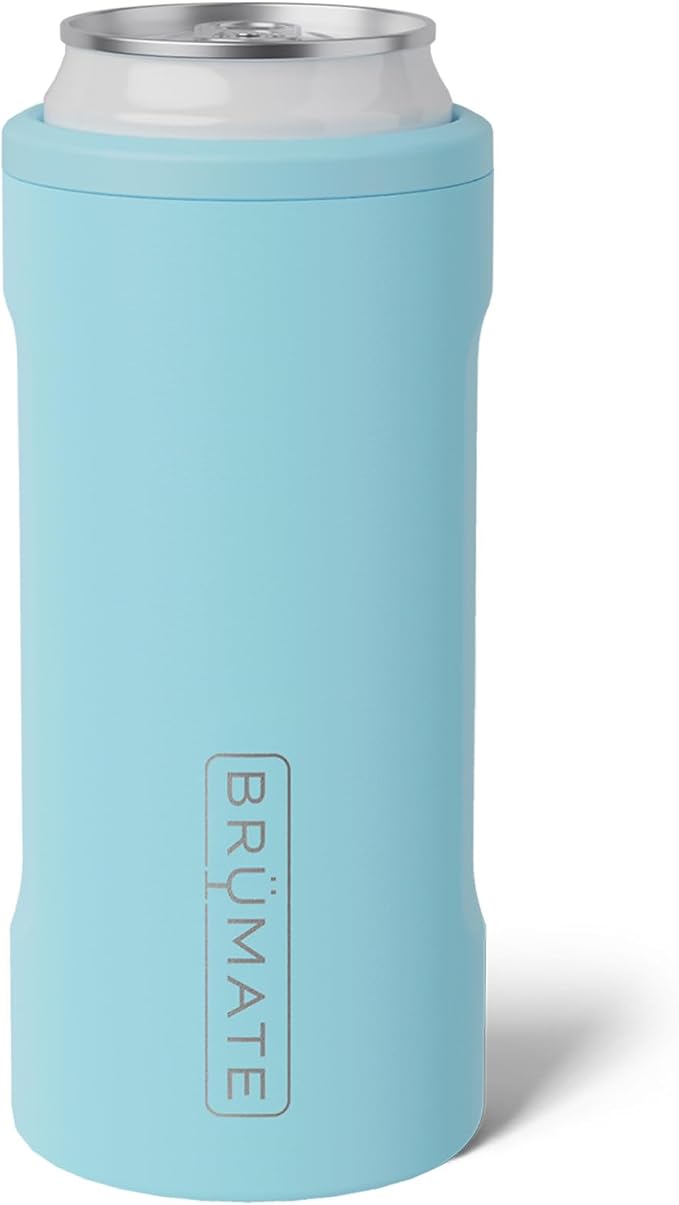 BrüMate Hopsulator Slim Can Cooler Insulated for 12oz Slim Cans | Skinny Can Insulated Stainless Steel Drink Holder for Hard Seltzer, Beer, Soda, and Energy Drinks (Glacier)