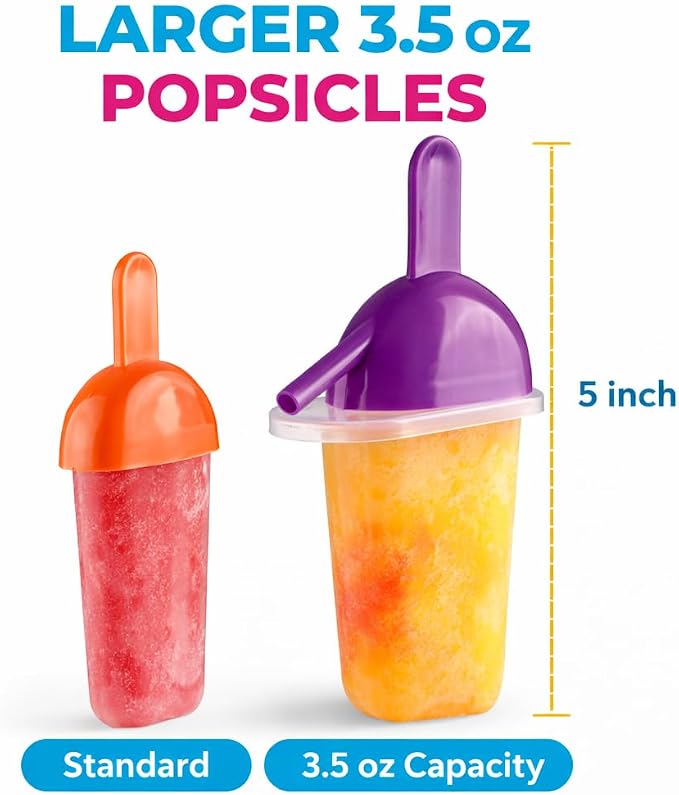 Popsicle Molds Ice Pop Maker with Straw – 4 Large BPA Free Popsicle Mold Set, Reusable Freezer Pop Maker for Juice Yogurt Fruit