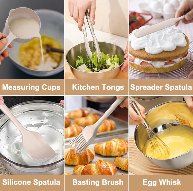 Wildone Mixing Bowls with Airtight Lids, 27 PCS Stainless Steel Nesting Bowls, with 3 Grater Attachments, Scale Mark & Non-Slip Bottom, Size 5, 4, 3, 2, 1.5, 1, 0.63QT, Ideal for Mixing & Prepping | Metal Bowls with 3 Grater Attachments, Non-Slip Botto...