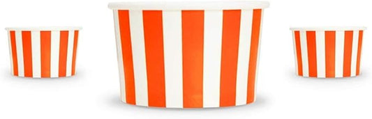 UNIQ 1000-Count 4 oz Striped Paper Ice Cream Cups Orange Color | Disposable Food & Dessert Bowls Perfect for Halloween, Parties and Holidays | Frozen Dessert Supplies