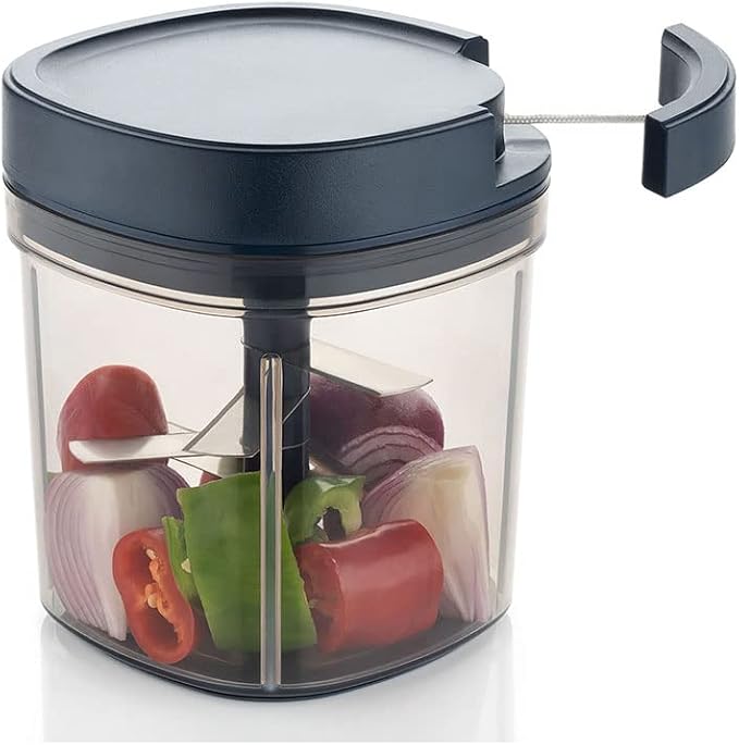 SIGNORAWARE Manual Food Processor, Vegetable Chopper -Easy Pull Hand String- Portable Stainless Steel Hand Food Chopper, Cutter, Garlic Mincer, Onion, Veggie, Fruit Chopper, Dicer w/Container (30 oz)