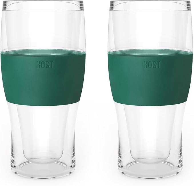 Host Freeze, Frozen Mugs, Freezable Pint Set, Beer Keep Your Drinks Cold, Double Walled Insulated Glasses, Tumbler for Iced Coffee, 16oz, Set of 2, Green