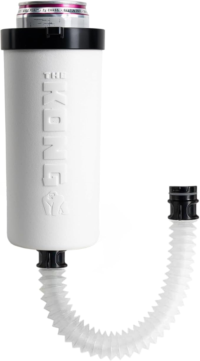 The Kong Skinny Can - Portable Coozie or Bottle Cooler/Cup With Detachable, Expandable, Hose To Funnel Your Drink (White)