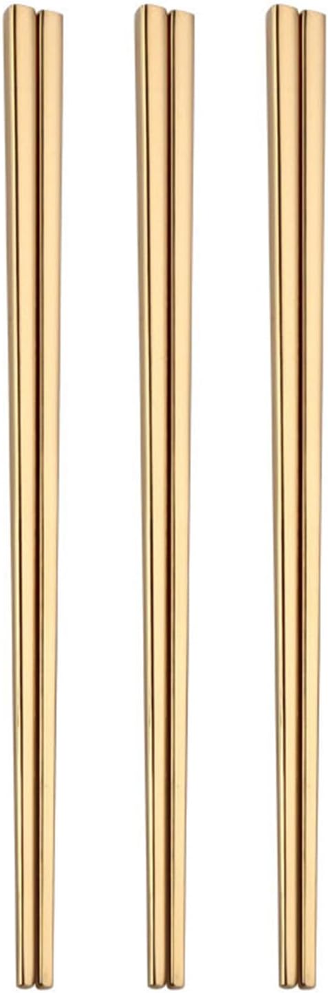 Stainless Steel Chopsticks,Reusable , Easy to Use（3 PCS,golden）