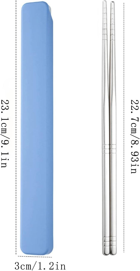 Portable Chopsticks with Pull Design Case, Reusable Metal Stainless Steel Chopstick Travel Utensil for School Home Office Outdoor Camp Bento Box Use, Dishwasher Safe