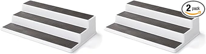 Copco 2555-0188 Non-Skid 3-Tier Spice Pantry Kitchen Cabinet Organizer, 15-Inch, White/Gray (Pack of 2)