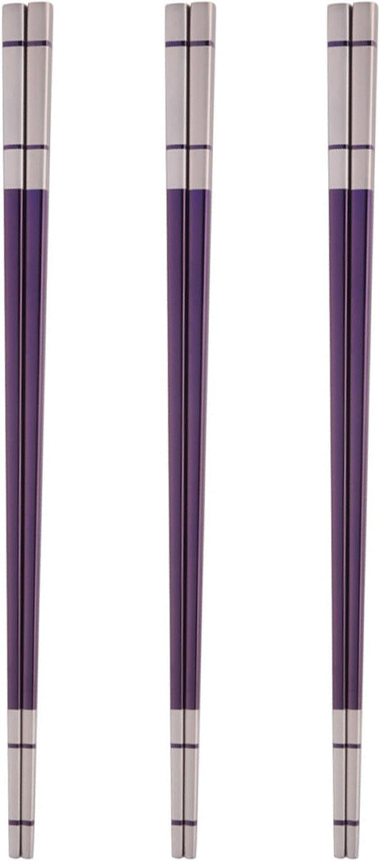 Reusable Stainless Steel Chopsticks,Dishwasher Safe , Easy to Use(3 PCS,purple)