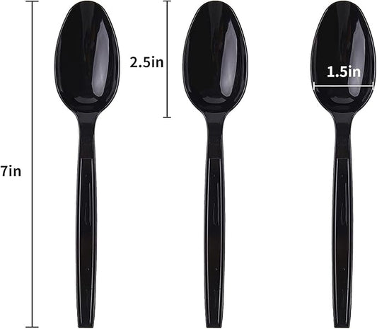 Plastic Spoons Disposable Individually Packaged Spoons Black 7-Inch Commercial Take Away,Super Hard Mass Heavy Individually Wrapped 100 PCS