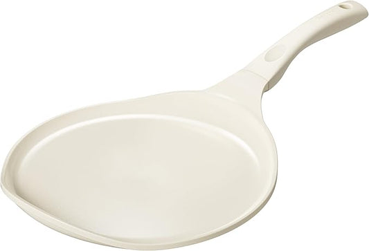 Redchef Nonstick Crepe Pan Nonstick 12 Inch with Ceramic Coating, Non Stick Flat Skillet, Professional Pancake Griddle Pan, Induction Compatible, PFAS/PFOA/PTFE Free, Stay-Cool Handle (Beige White)