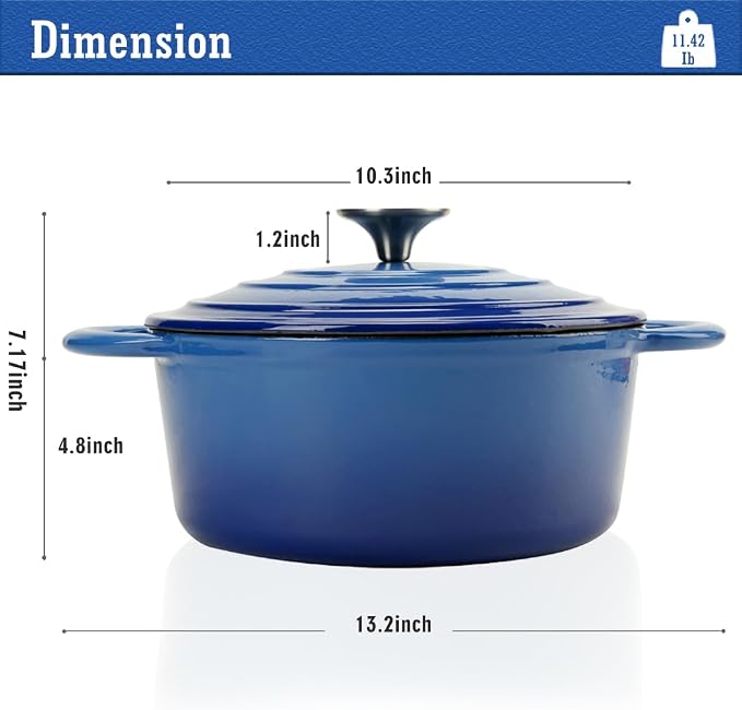 5 QT Enameled Cast Iron Dutch Oven with Self-Basting Lid, Heavy Duty Enamel Coated Soup Pot for Slow Cooking, Stews, Roasts & Bread Baking, Moisture Retention Cooking Pot, Oven Safe to 500°F
