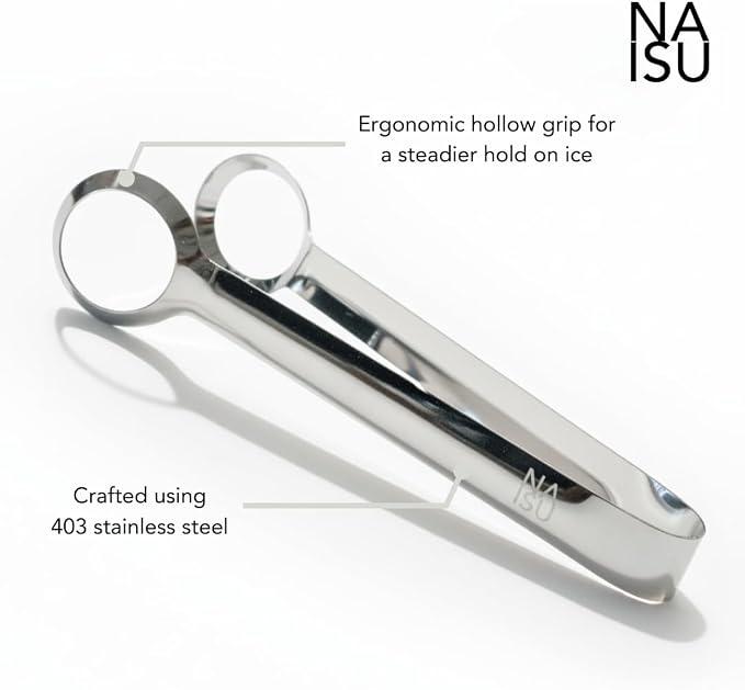 NAISU Premium Clear Ice Tongs, 430 Stainless Steel for Precision Grip for Clear Ice Spheres, Rust-Resistant for Bar & Home Use, Ice Ball Tongs, Ice tong for whisky ice