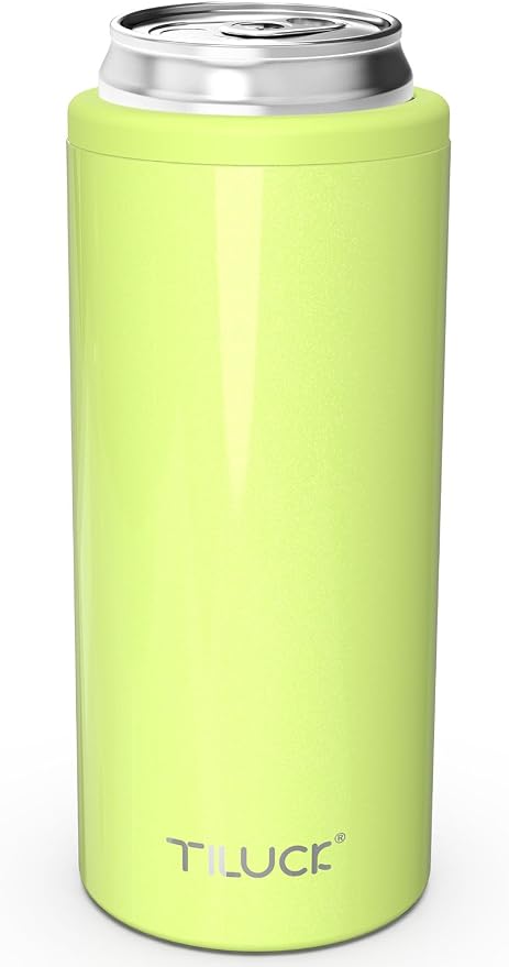 TILUCK Skinny Can Cooler, Stainless Steel Insulated Slim Cans, 12 oz | Beer & Hard Seltzer, Doucle-Walled Stainless Steel Insulated Slim Cans, Slim 12 oz(Lime)