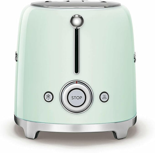 SMEG 2 Slice Toaster with 6 Presets and Defrost Function and Removable Crumb Tray TSF01PGUS, Pastel Green
