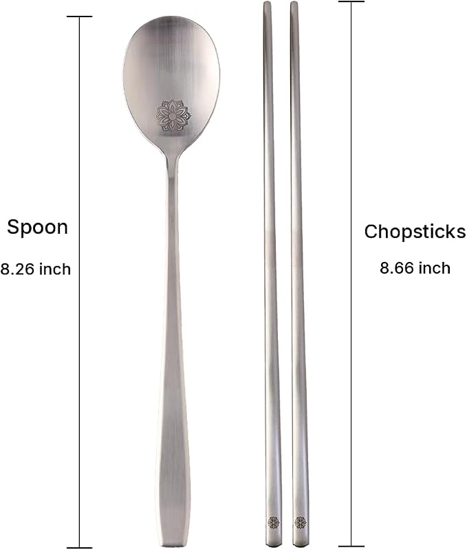 Korean Floral Engraved Spoon and Chopsticks Set, 18/10 Stainless Steel | Sujeo gift set for one in Korean inspired box, made in Korea