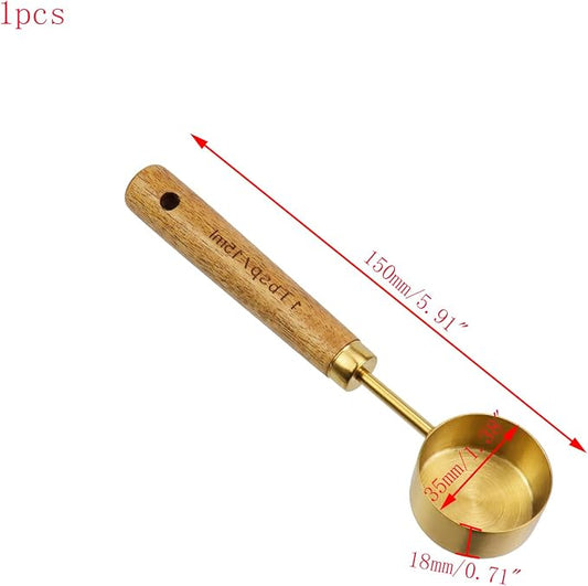 1/16 Cup Stainless Steel Measuring Cup with Wooden Handle, 15ml | Gold Measuring Scoop, 15ml Metal Measuring Spoon, For Baking, Cooking, Wet and Dry Ingredients