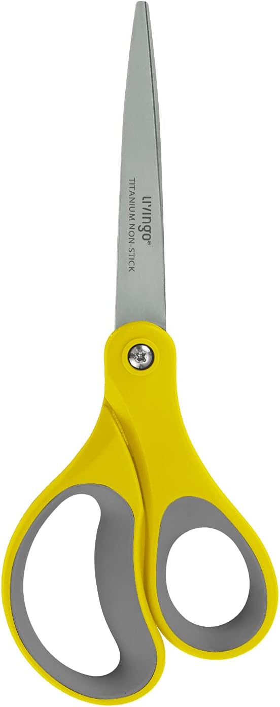 LIVINGO Scissors All Purpose 8" Titanium Non Stick Shears 2 Pack | Durable Stainless Steel Blade, Comfortable Grip, Fabric Sewing Paper Craft Cutting, School Home Office Use
