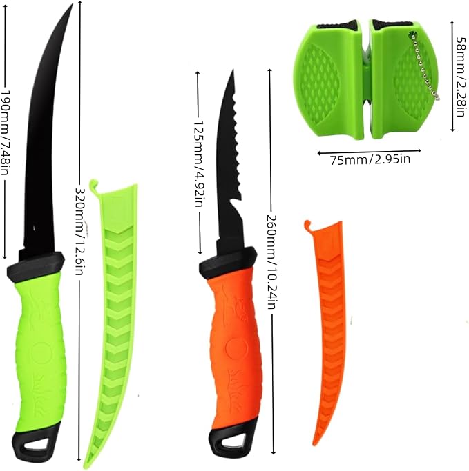 Fishing Knife Set, Fish Cleaning Kit, Filet Knife for Fish, Fish Scale Cleaning Brush, Multi-Functional Scissors, Gloves, Fishbone Tweezers, Storage Bag,Fishing Accessories,Fishing Tool Kit