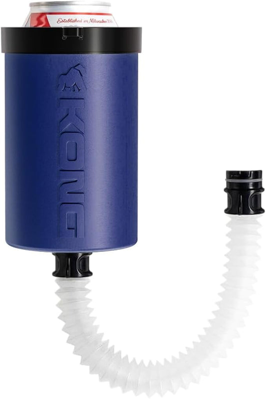The Kong 2.0 - A Portable Can or Bottle Cooler/Cup with A Detachable, Expandable, Hose to Funnel Your Drink (Navy)