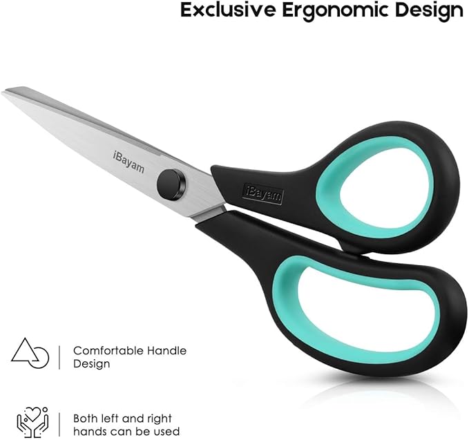 iBayam 8.5" Heavy Duty Scissors All Purpose for Office School Crafts Sewing | 3-Pack, Ultra-Sharp 2.5mm Stainless Blades, Comfort Grip Handles, Left & Right Handed – Teacher Desk & Classroom Must-Have
