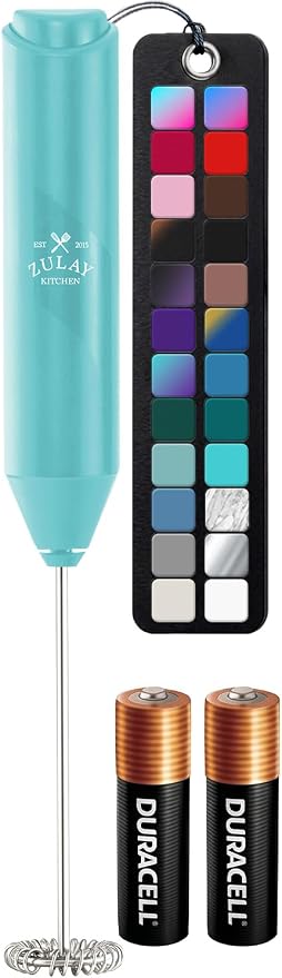 Zulay Kitchen Powerful Milk Frother AA Batteries Included – Ultra Fast Handheld Drink Mixer with Stainless Steel Whisk Stirrer for Coffee, Protein, Matcha & More, Frother Wand Electric Frothmate