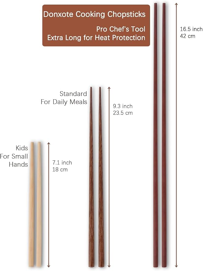Donxote Wooden Noodles Kitchen Cooking Frying Chopsticks 16.5 Inches Brown Extra Long Set of 2 Pairs