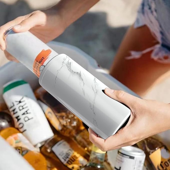 TILUCK Skinny Can Cooler, Stainless Steel Insulated Slim Cans, 12 oz | Beer & Hard Seltzer, Doucle-Walled Stainless Steel Insulated Slim Cans, Slim 12 oz(Marble)