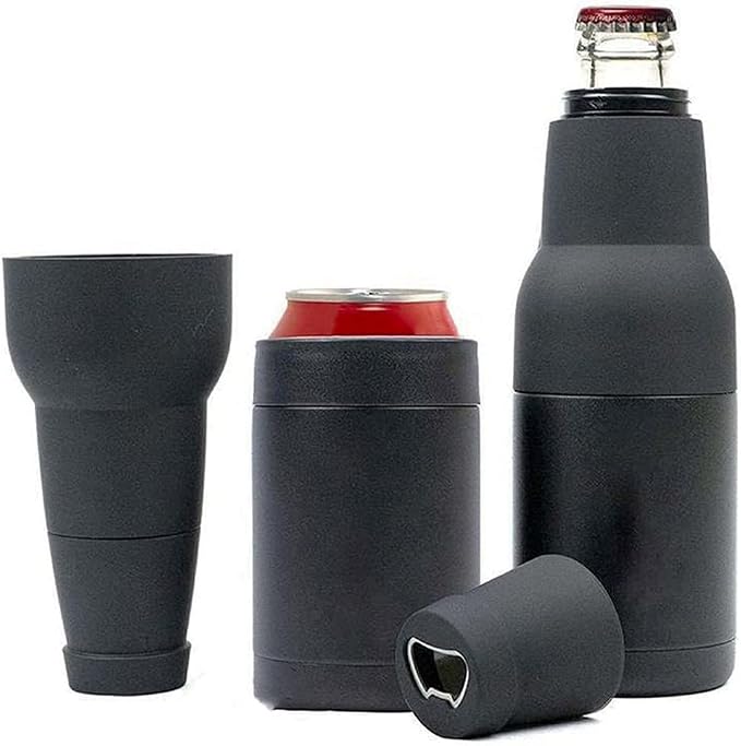 3 in 1 Can and Beer Bottle Insulator, Double Wall Stainless Steel Insulated Can Cooler, Beer Bottle Holder 12oz 14oz 17oz (12oz Can&Bottle BK)