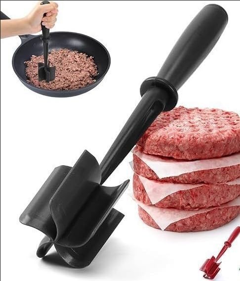 2-Pack Meat Chopper and Masher - Ground Beef Masher Tool for Cooking, Hamburger, Taco, Egg, Potato - Non-Stick Pan Safe Kitchen Utensil (Black,red)