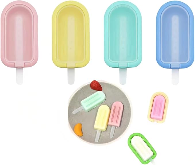 4 Pack Oval Popsicle Mold Set 4 Pieces Silicone Popsicle Maker Ice Cream Molds DIY Frozen Ice Pop Molds Kitchen Accessories Easy Release Breastmilk Reusable BPA Free for Summer Homemade Cakesicles