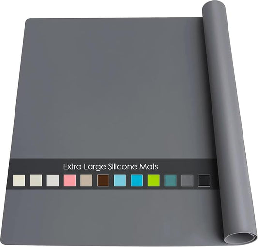 Extra Large Silicone Mat, 31.5x16.9 Large Silicon Placemats for Kids, Heat Resistant Matt for Kitchen Counter Non-Stick Table Mat for Dough and Pastry, Silicone Craft Mat for Kids, Dark Gray