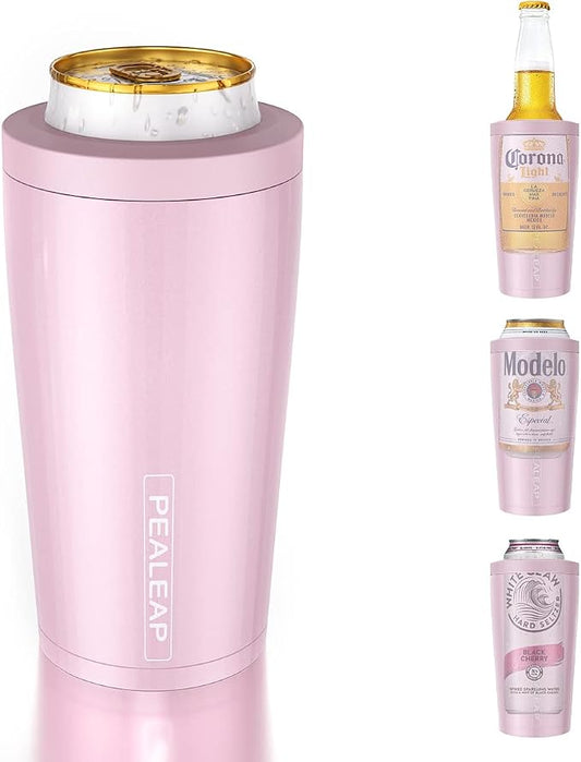 Pealeap 4-in-1 Insulated Slim Can Cooler for All 12oz Cans & Beer Bottles | Double-walled Stainless Steel Vacuum Can Cozy | Keep 8Hrs Cold | Universal Fits 12oz Drinks | No Sweat | Cup Holder Friendly