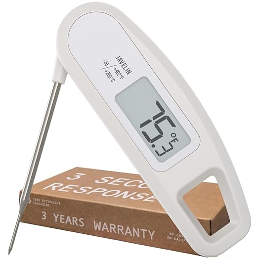 Lavatools Javelin® Ultra-Fast 3-Second Digital Instant Read Meat Thermometer for Grill and Cooking, 2.75" Probe, Compact Foldable Design, Large Display, IP65 Water Resistant, NSF Certified – Milk