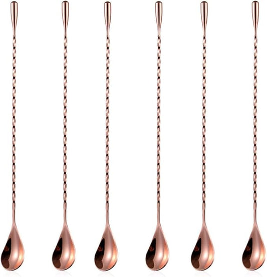 6 Pcs 12 Inch Bar Mixing Spoon Cocktail Spoon Stainless Steel Bar Long Spoon With Spiral Pattern Rose Gold