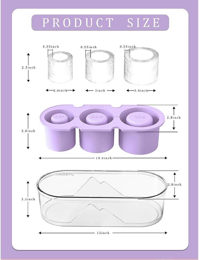 2PC Silicone Ice Mold for Stanley Cup 30 40oz, Tumbler Ice Maker | Easy Fill and Release Without Touching Ice, Ice Cube Tray with Clear Lid for Freezer, Whiskey, Cocktail (Purple+Purple)