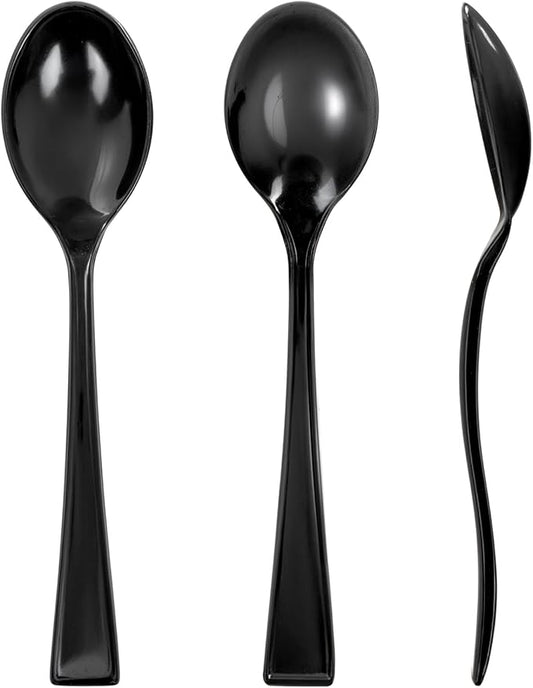 WDF 300 Pieces Black Plastic Mini Spoons-4 Inches Black Plastic Tasting Spoons for Desserts-Heavy Duty Plastic Spoons Perfect for Coffee/Cake/Desserts/Appetizers for New Year/Graduation/Wedding