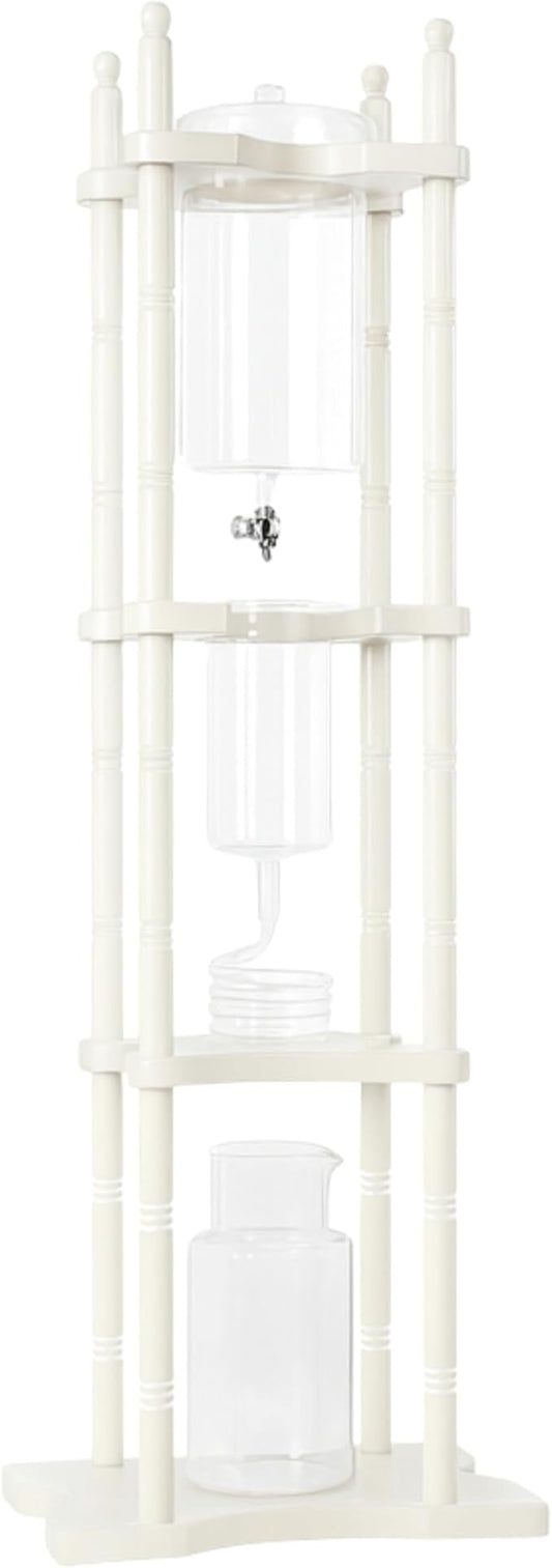 Nispira Cold Brew Drip Tower Iced Coffee Maker Glass Wooden Stand 25 Cups white