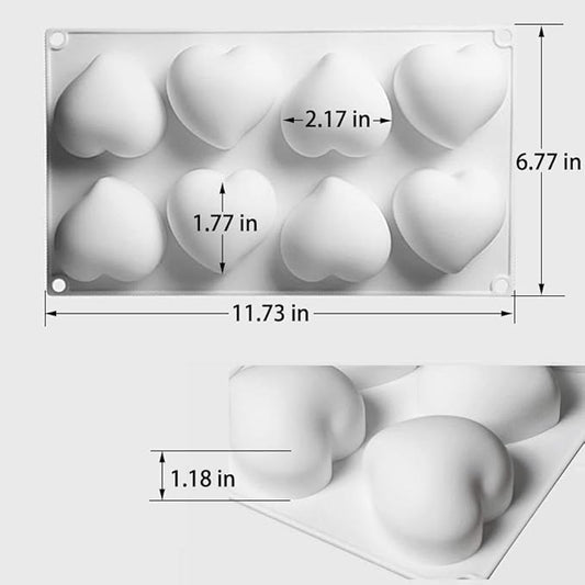 Heart Mold Chocolate Molds - 3D Heart Shape Silicone Mousse Cake Baking Molds For Valentine Hot Chocolate Dessert Candy Cheesecake(8-Cavity)