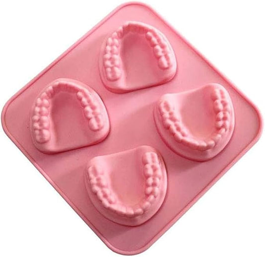 4 Hole Denture Teeth Shaped Ice Cube Mold Silicone Ice Tray DIY Ice Cream Funny Gag Gift For Dentist Seniors Ice Tray Molds(ZS485)