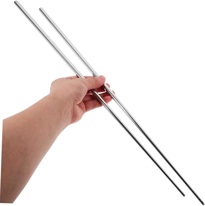 Extra Long Stainless Steel Cooking Chopsticks 17.7 Inch Thickened Anti-Slip Metal Sticks for Hot Pot Frying Noodles Kitchen Use 2 Pairs